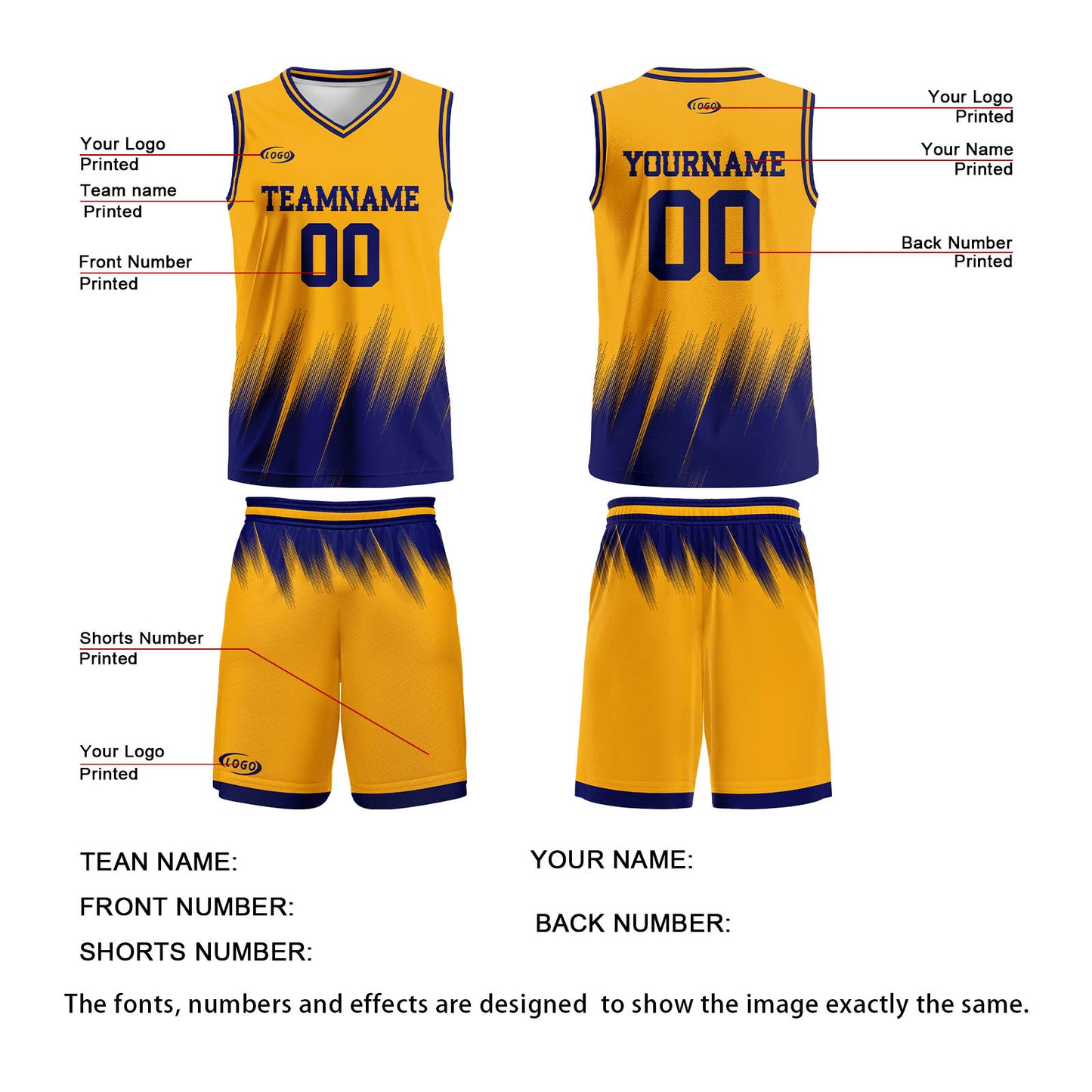 Custom Yellow Blue Basketball Jersey Uniform Suit Printed Your Logo Name Number