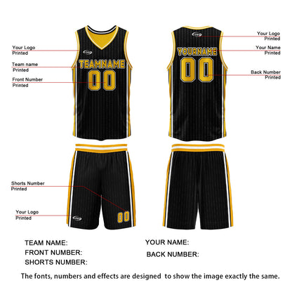 Custom Black Yellow Reversible Basketball Suit for Adults and Kids Personalized Jersey