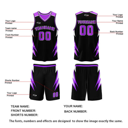 Custom Black Neon Purple Reversible Basketball Suit for Adults and Kids Personalized Jersey