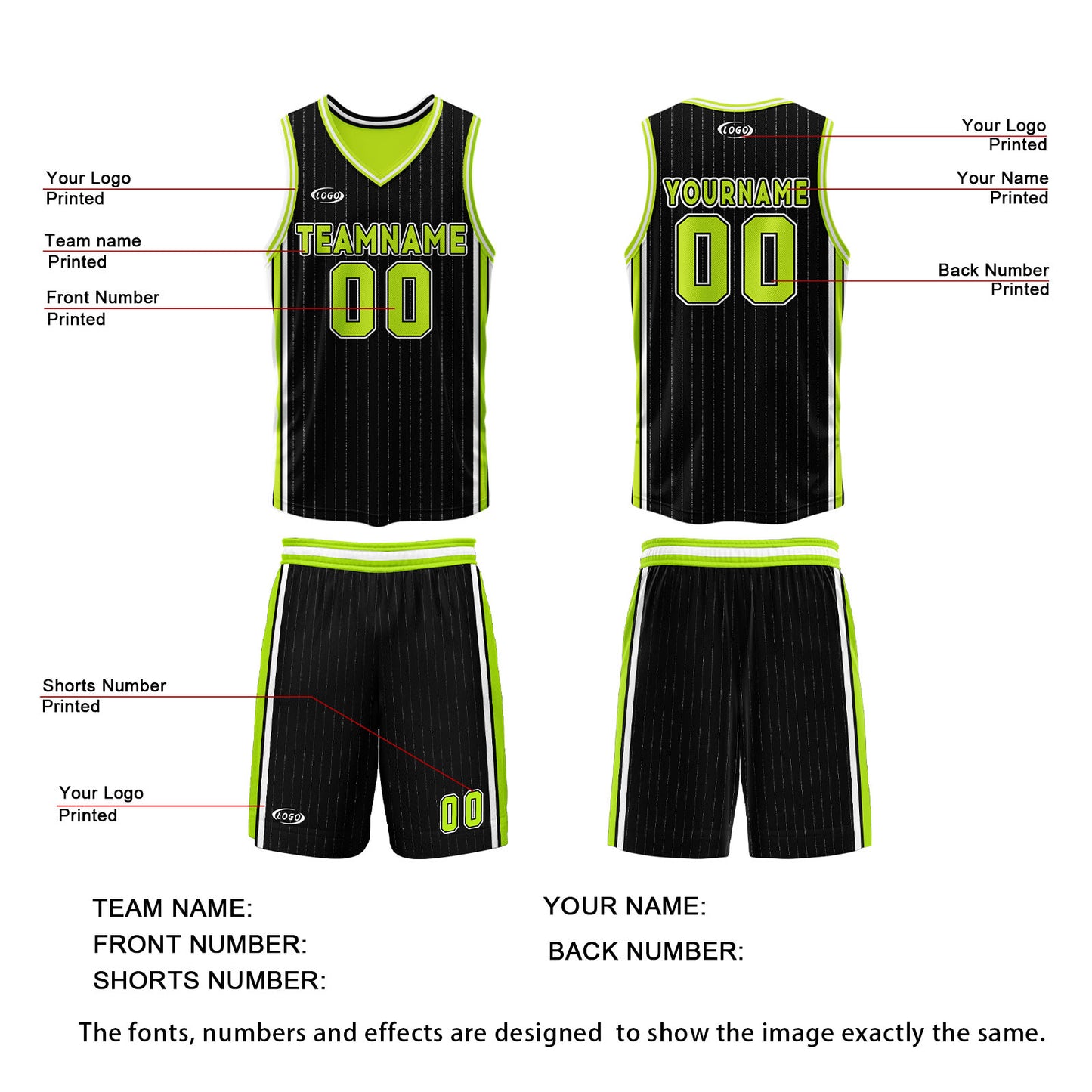 Custom Black Neon Green Reversible Basketball Suit for Adults and Kids Personalized Jersey