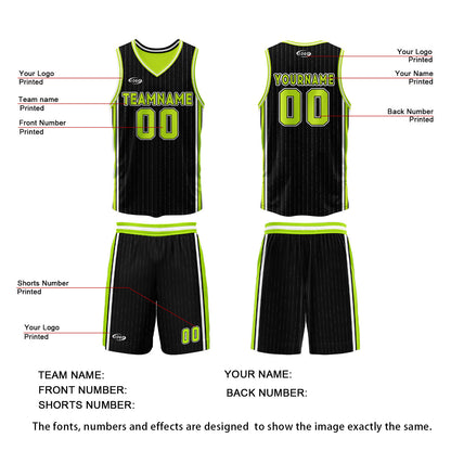 Custom Black Neon Green Reversible Basketball Suit for Adults and Kids Personalized Jersey