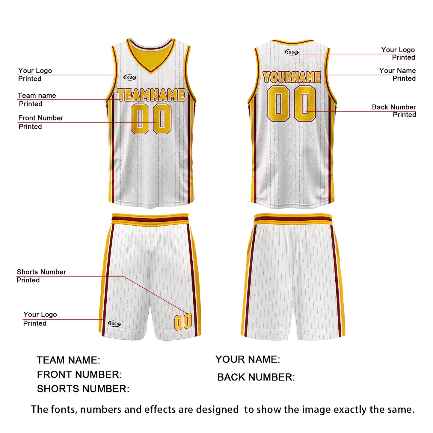 Custom White Yellow Reversible Basketball Suit for Adults and Kids Personalized Jersey
