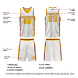 Custom White Yellow Reversible Basketball Suit for Adults and Kids Personalized Jersey