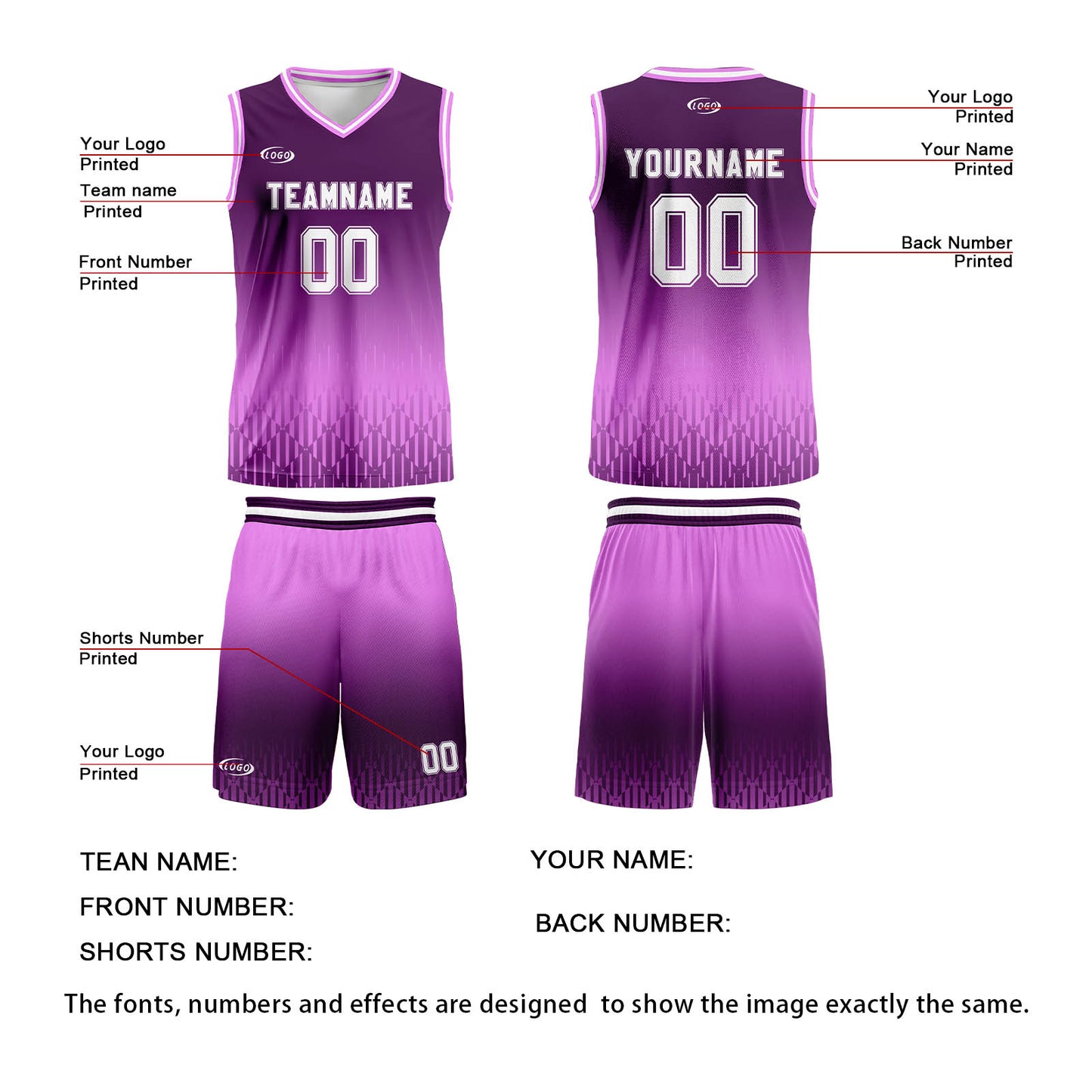 Custom Purple Bright Purple Gradient Basketball Jersey Uniform Suit Printed Your Logo Name Number