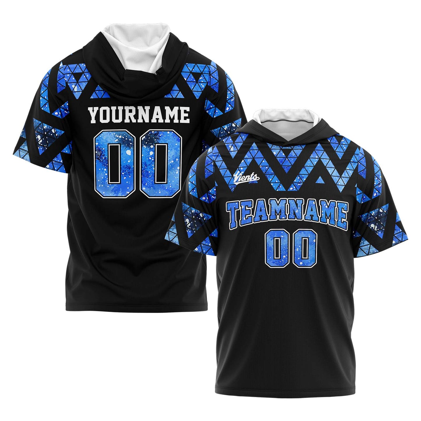Custom Black Blue Hooded T-Shirt Short Sleeve Hoodies for Men Women Shirts with Hoods Printed Name Logo