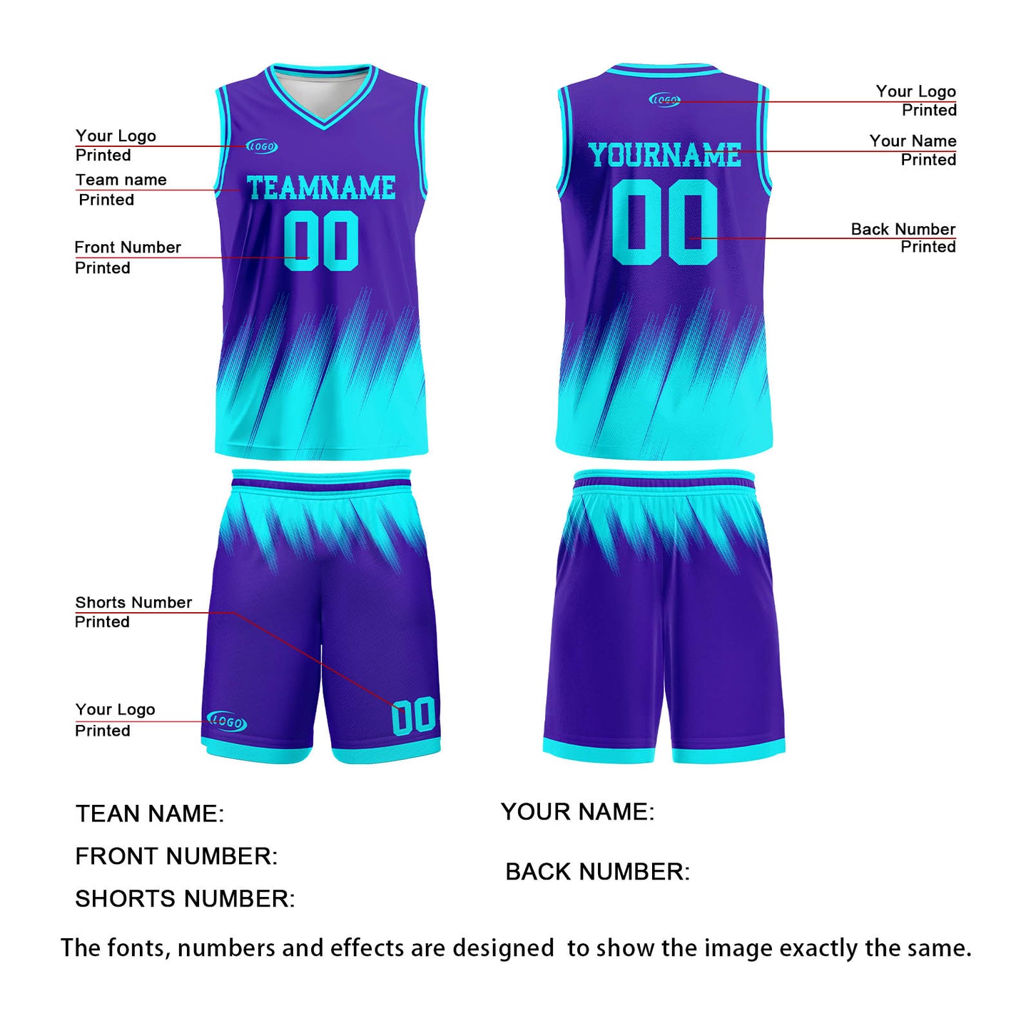 Custom Purple Bright Blue Basketball Jersey Uniform Suit Printed Your Logo Name Number