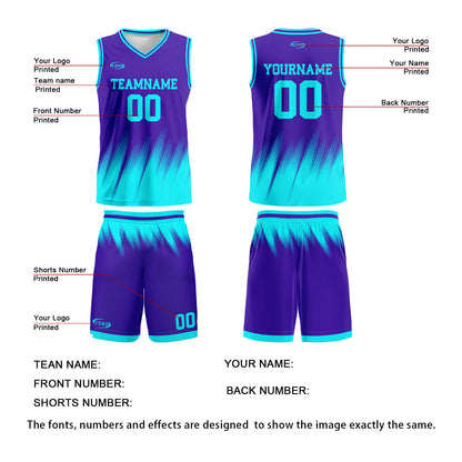 Custom Purple Bright Blue Basketball Jersey Uniform Suit Printed Your Logo Name Number