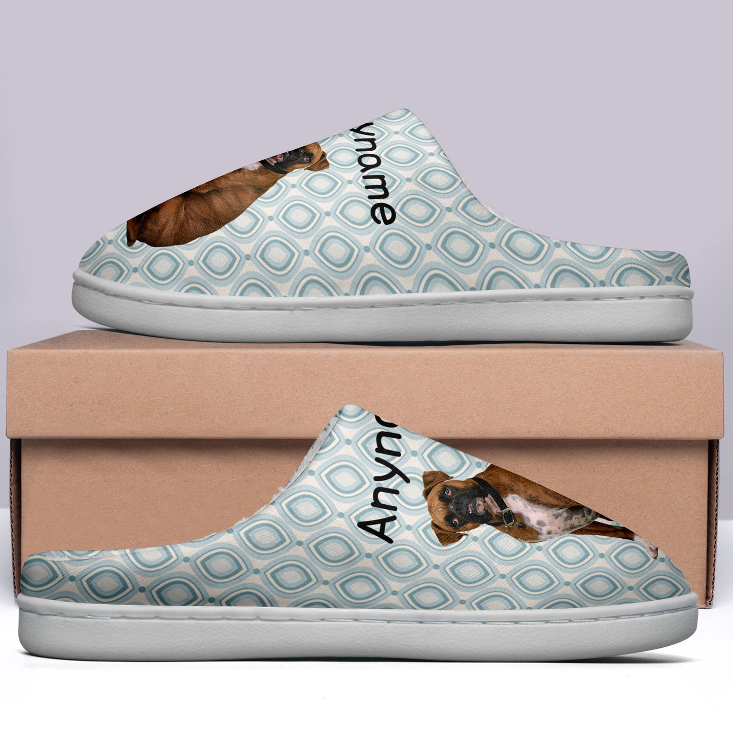 Custom Your Own Personalized Cotton Slippers for Dog Cat Lover Add Any Text Photoes Grayish blue