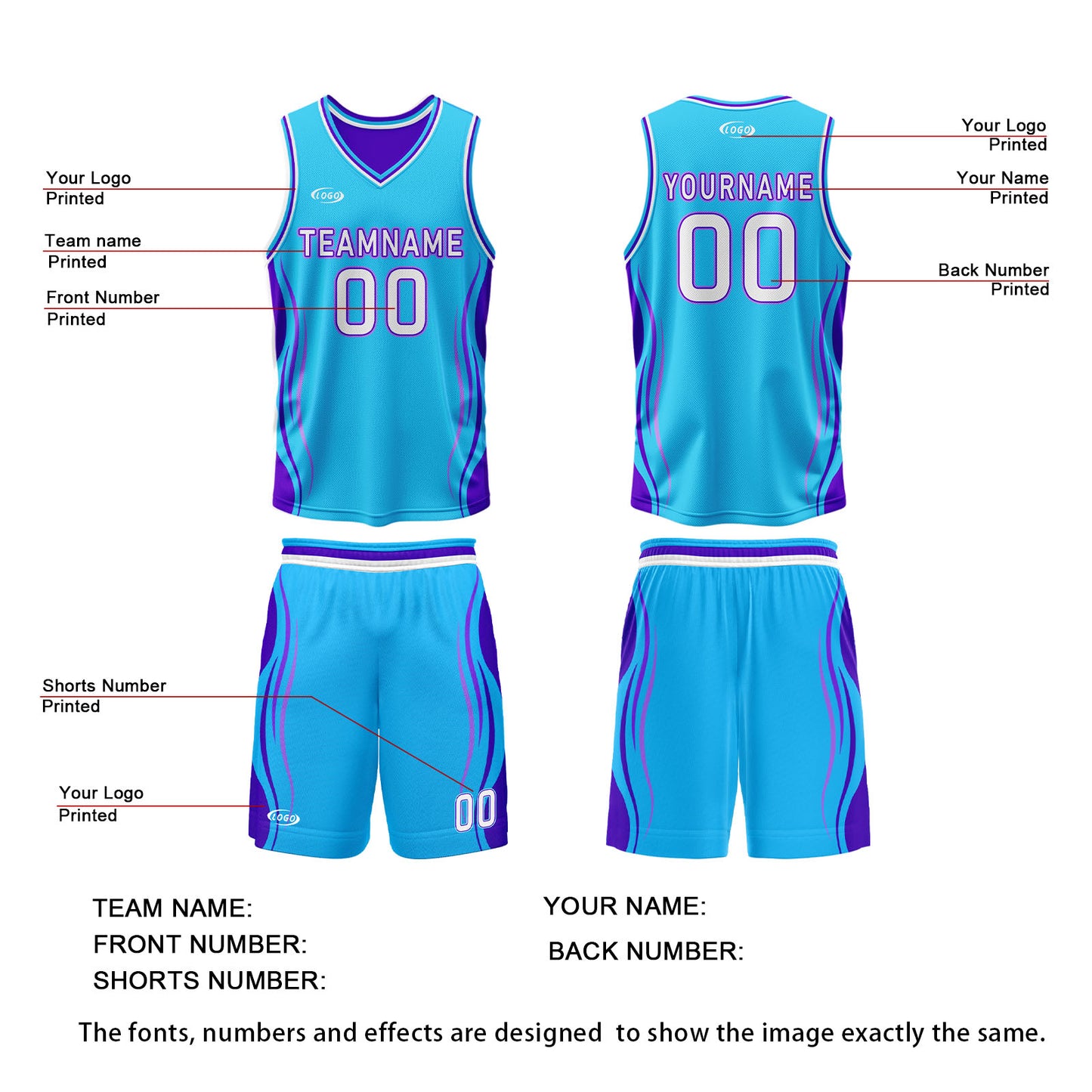 Custom Blue Purple Reversible Basketball Suit for Adults and Kids Personalized Jersey