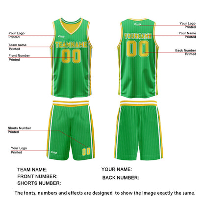 Custom Green Yellow Reversible Basketball Suit for Adults and Kids Personalized Jersey