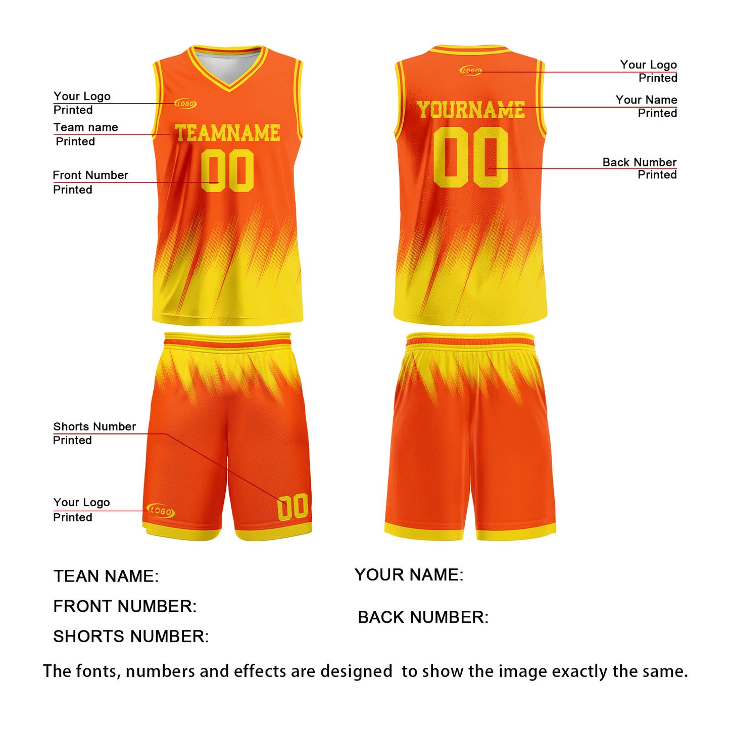 Custom Orange Yellow Basketball Jersey Uniform Suit Printed Your Logo Name Number