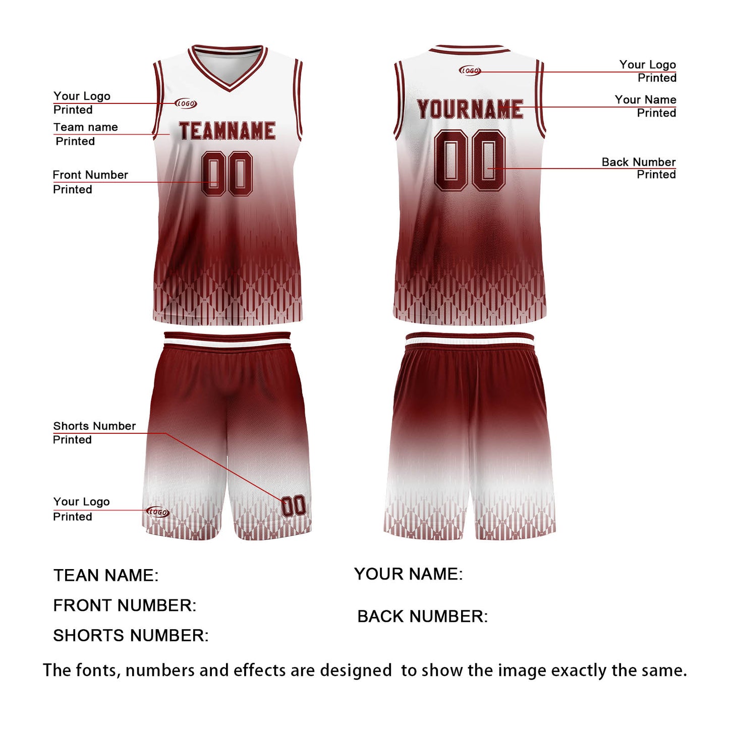 Custom White Red Brown Gradient Basketball Jersey Uniform Suit Printed Your Logo Name Number