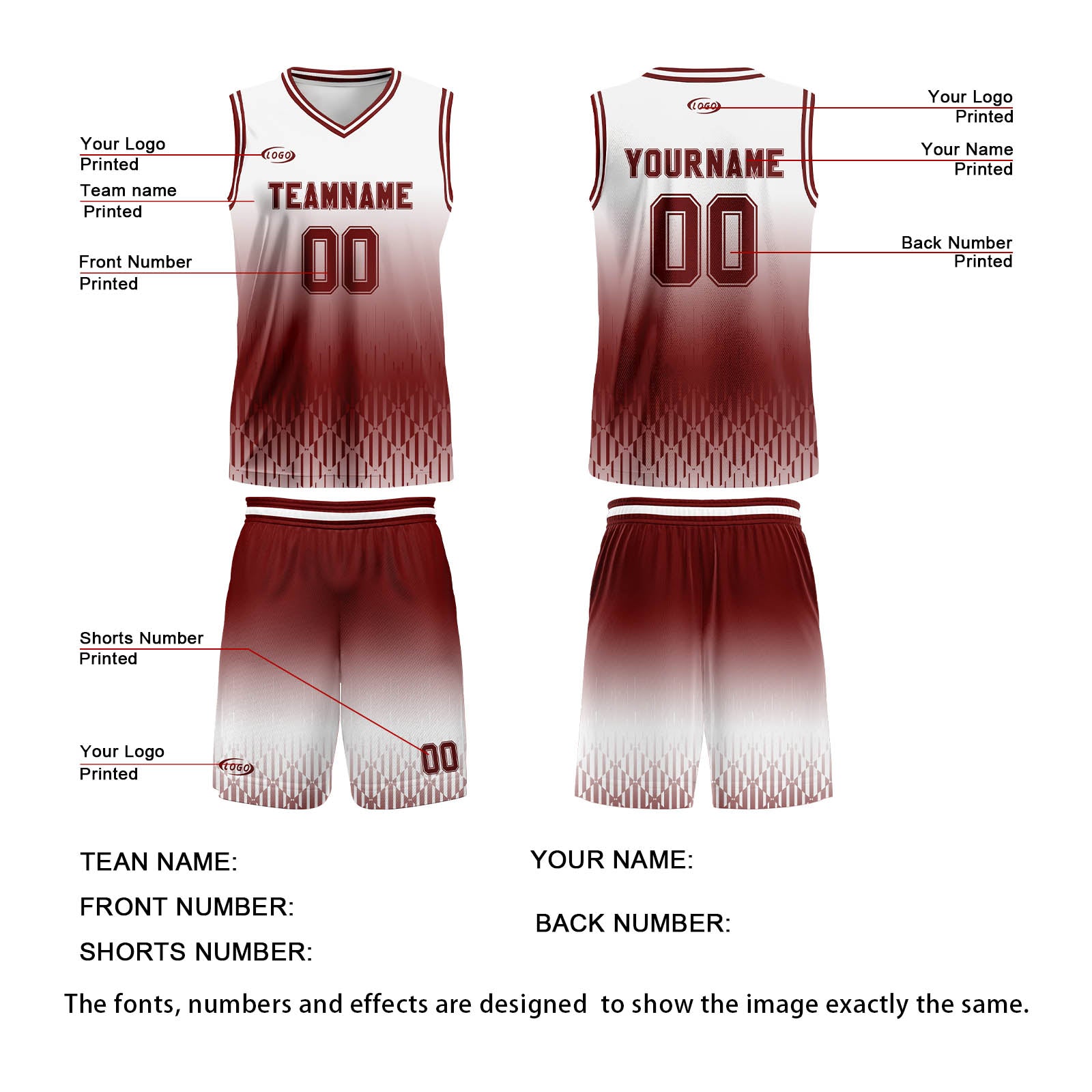 Custom White Red Brown Gradient Basketball Jersey Uniform Suit Printed Your Logo Name Number