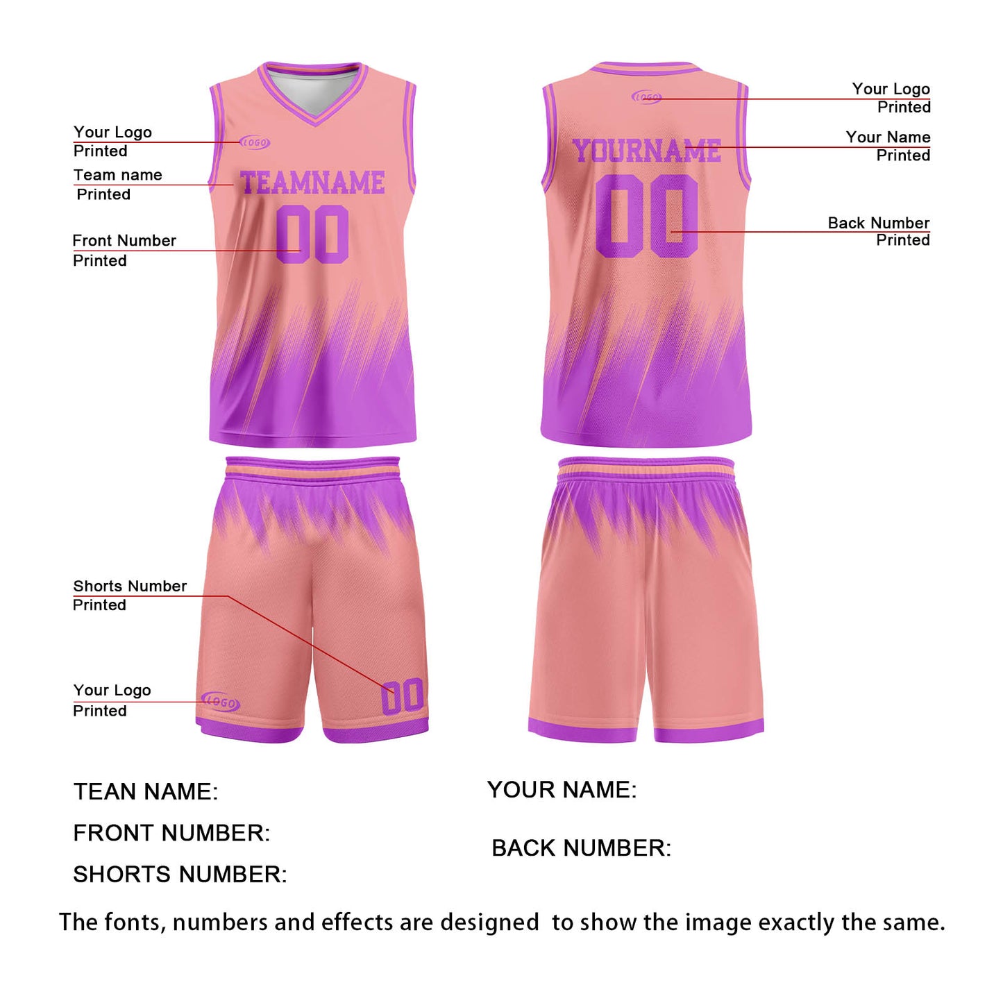Custom Pink Purple Basketball Jersey Uniform Suit Printed Your Logo Name Number