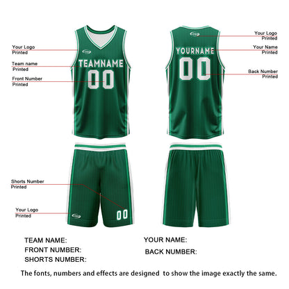 Custom Green White Reversible Basketball Suit for Adults and Kids Personalized Jersey