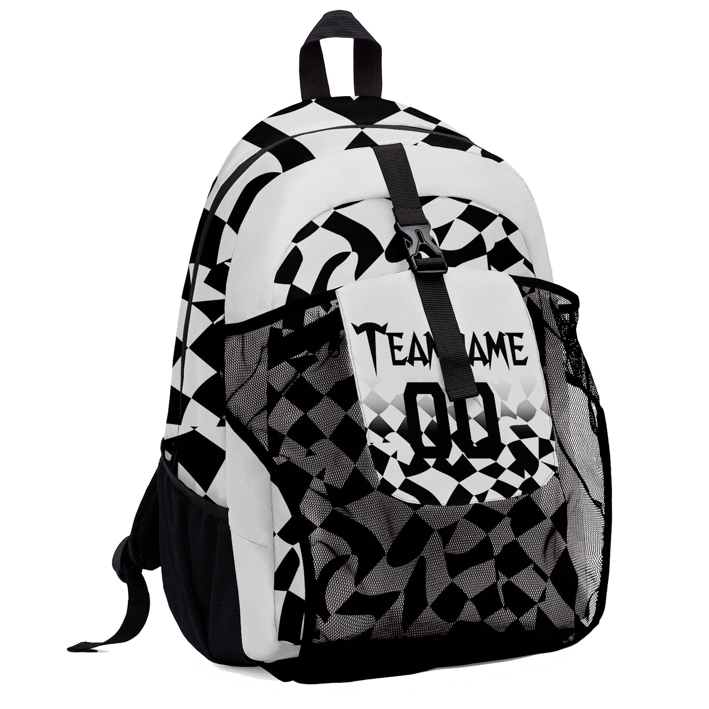 Customize White Black Sports Backpacks Featuring Personalized Names, Numbers and Logos