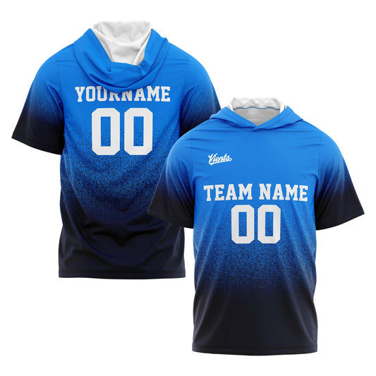 Custom Blue Navy Short Sleeve Hoodies for Men Women Shirts with Hoods Printed Name Logo