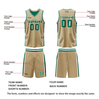 Custom Gold Green Reversible Basketball Suit for Adults and Kids Personalized Jersey