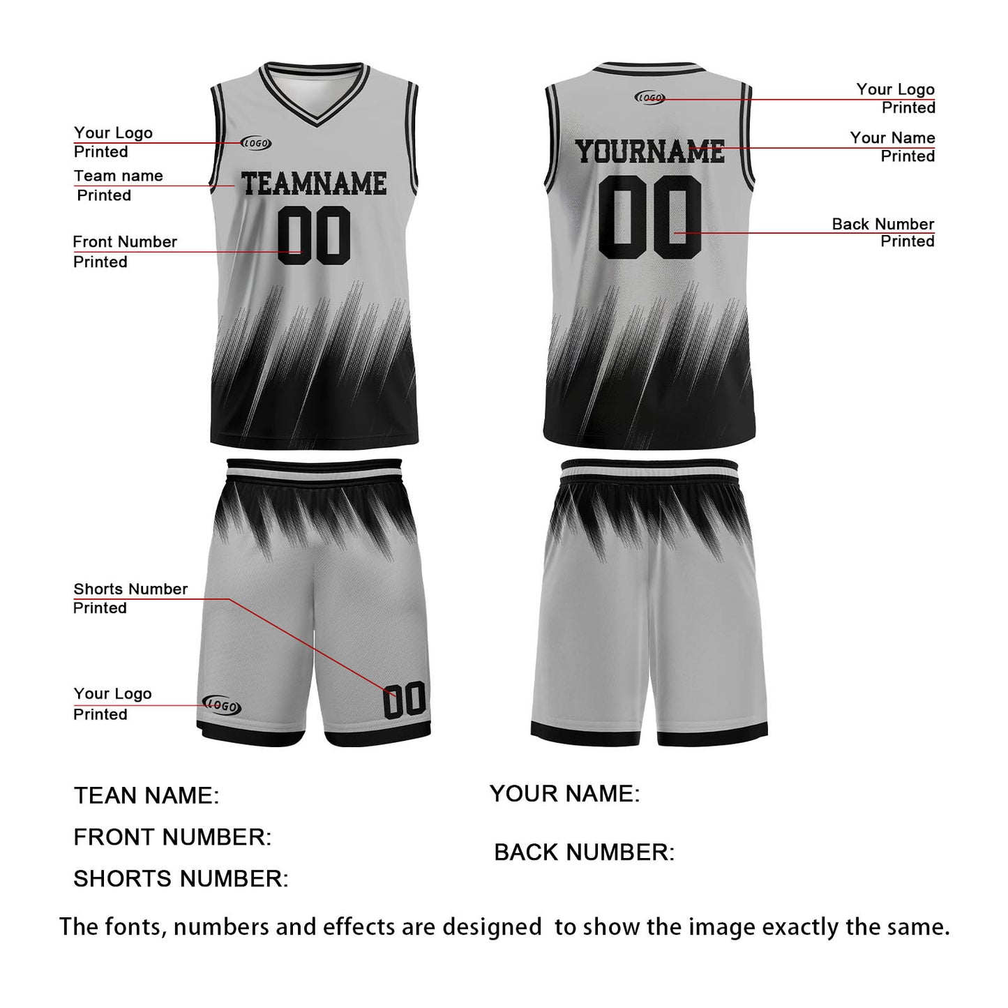Custom Grey Black Basketball Jersey Uniform Suit Printed Your Logo Name Number