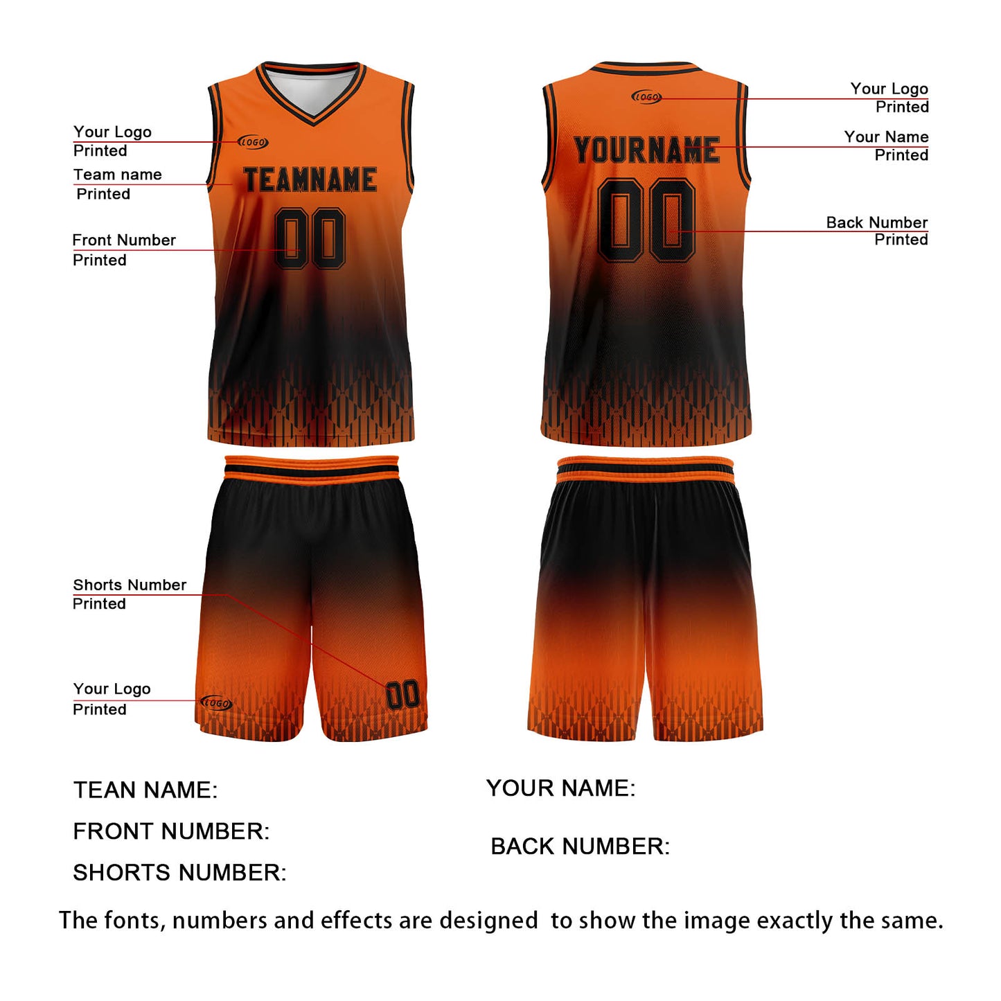 Custom Orange Black Gradient Basketball Jersey Uniform Suit Printed Your Logo Name Number