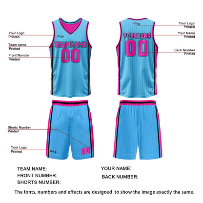 Custom Blue Pink Reversible Basketball Suit for Adults and Kids Personalized Jersey