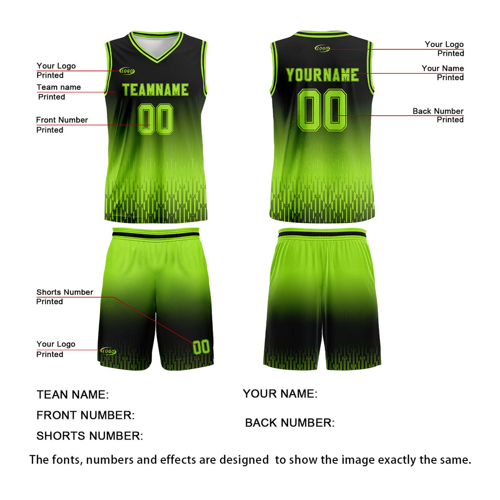 Custom Black Bright Green Gradient Basketball Jersey Uniform Suit Printed Your Logo Name Number