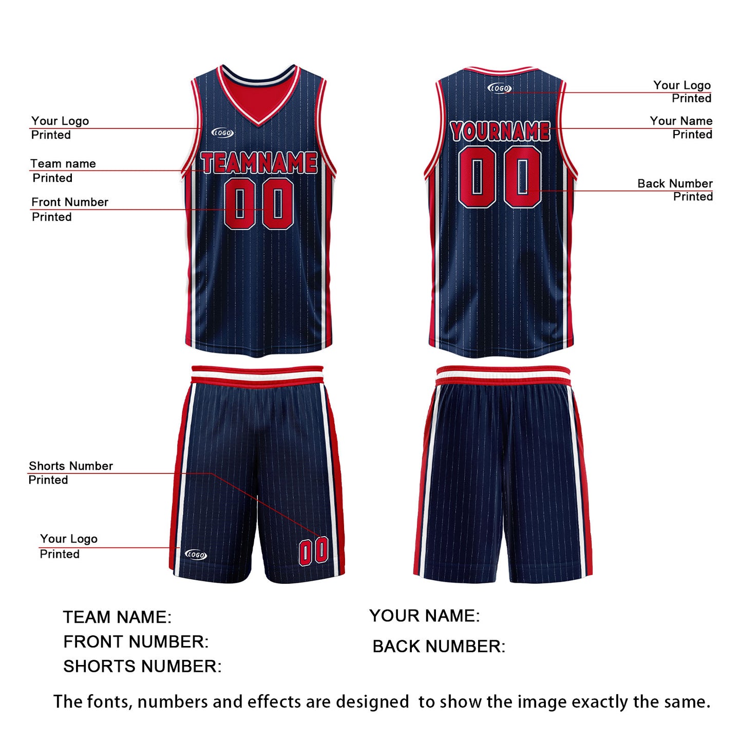 Custom Navy Red Reversible Basketball Suit for Adults and Kids Personalized Jersey