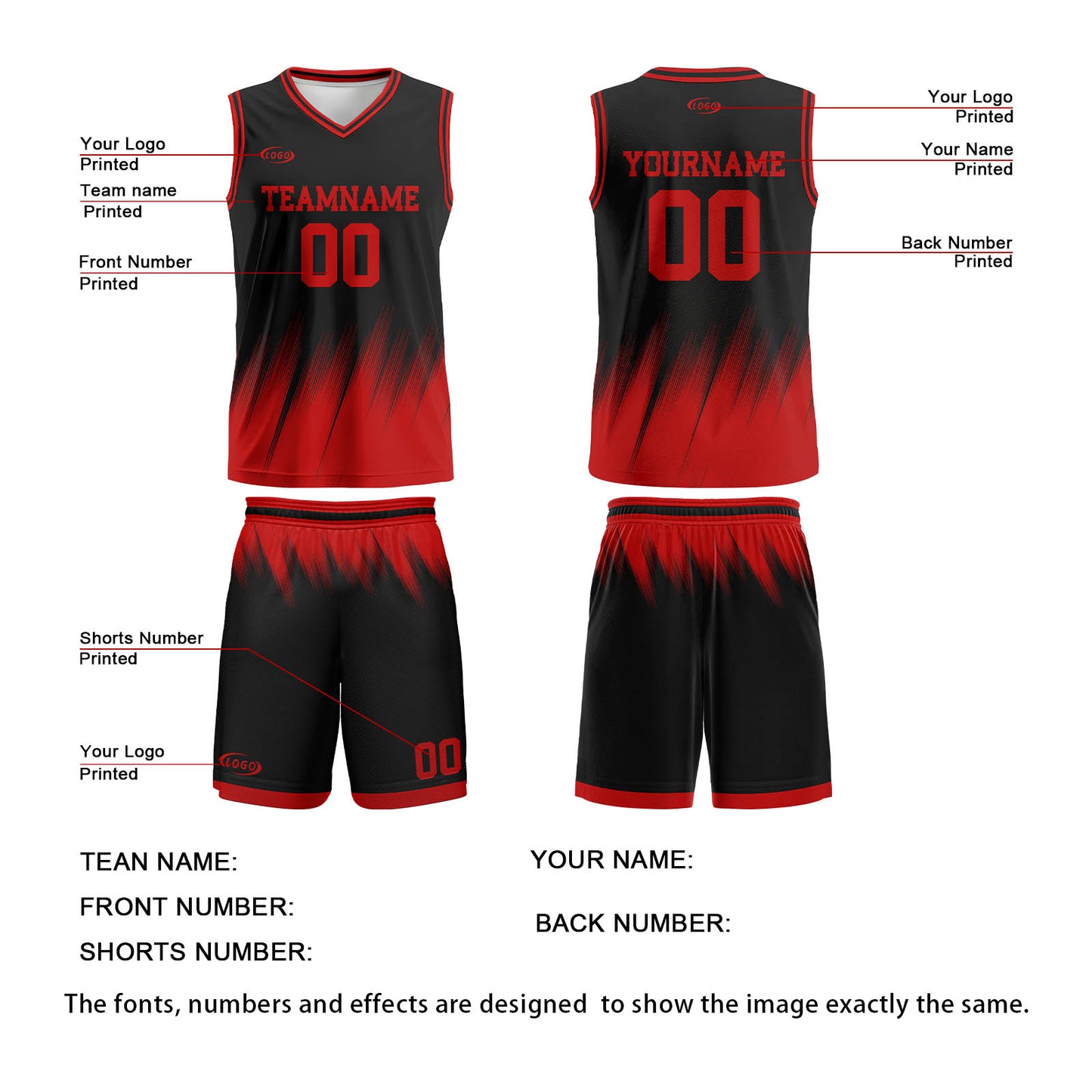 Custom Black Red Basketball Jersey Uniform Suit Printed Your Logo Name Number