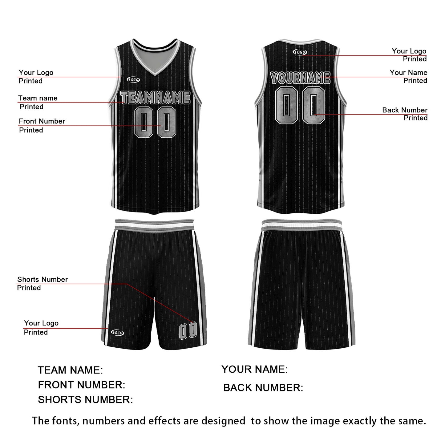 Custom Black Grey Reversible Basketball Suit for Adults and Kids Personalized Jersey