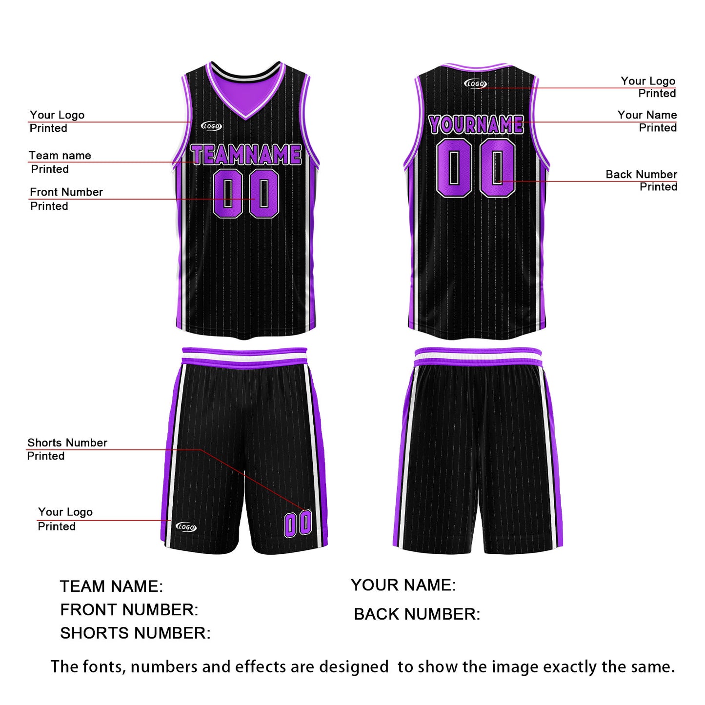 Custom Black Neon Purple Reversible Basketball Suit for Adults and Kids Personalized Jersey