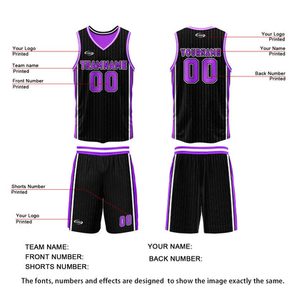 Custom Black Neon Purple Reversible Basketball Suit for Adults and Kids Personalized Jersey