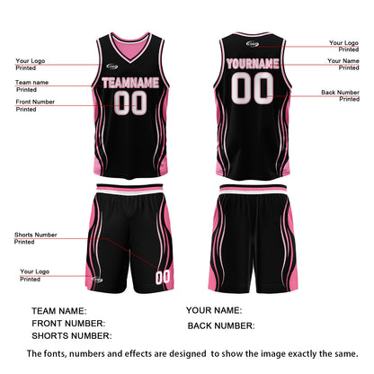 Custom Black Pink Reversible Basketball Suit for Adults and Kids Personalized Jersey