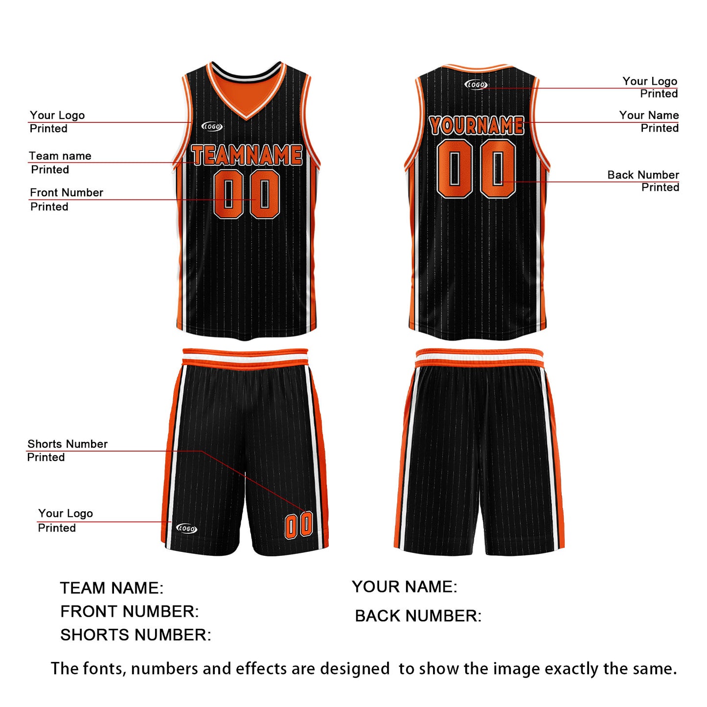 Custom Black Orange Reversible Basketball Suit for Adults and Kids Personalized Jersey