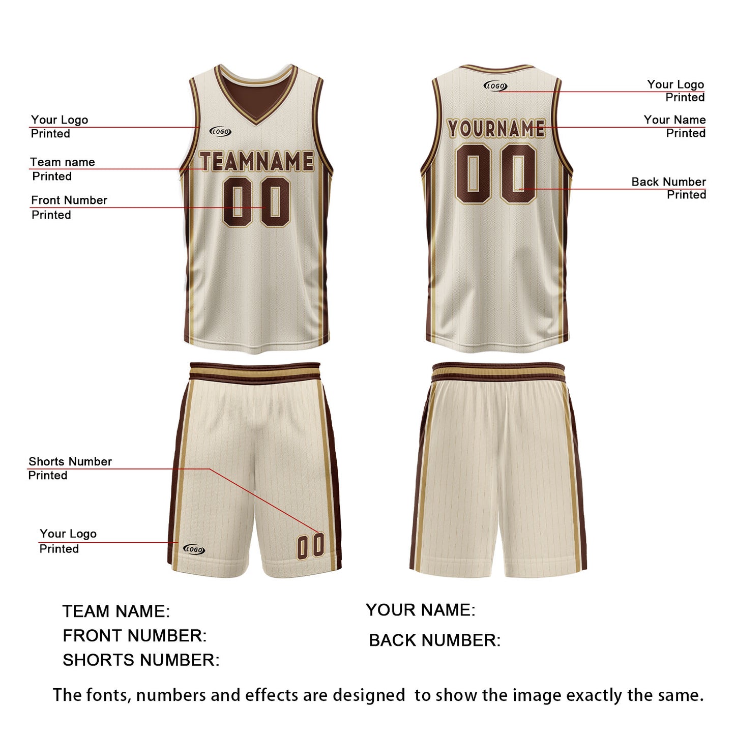 Custom Cream Brown Reversible Basketball Suit for Adults and Kids Personalized Jersey
