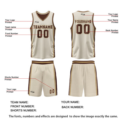 Custom Cream Brown Reversible Basketball Suit for Adults and Kids Personalized Jersey