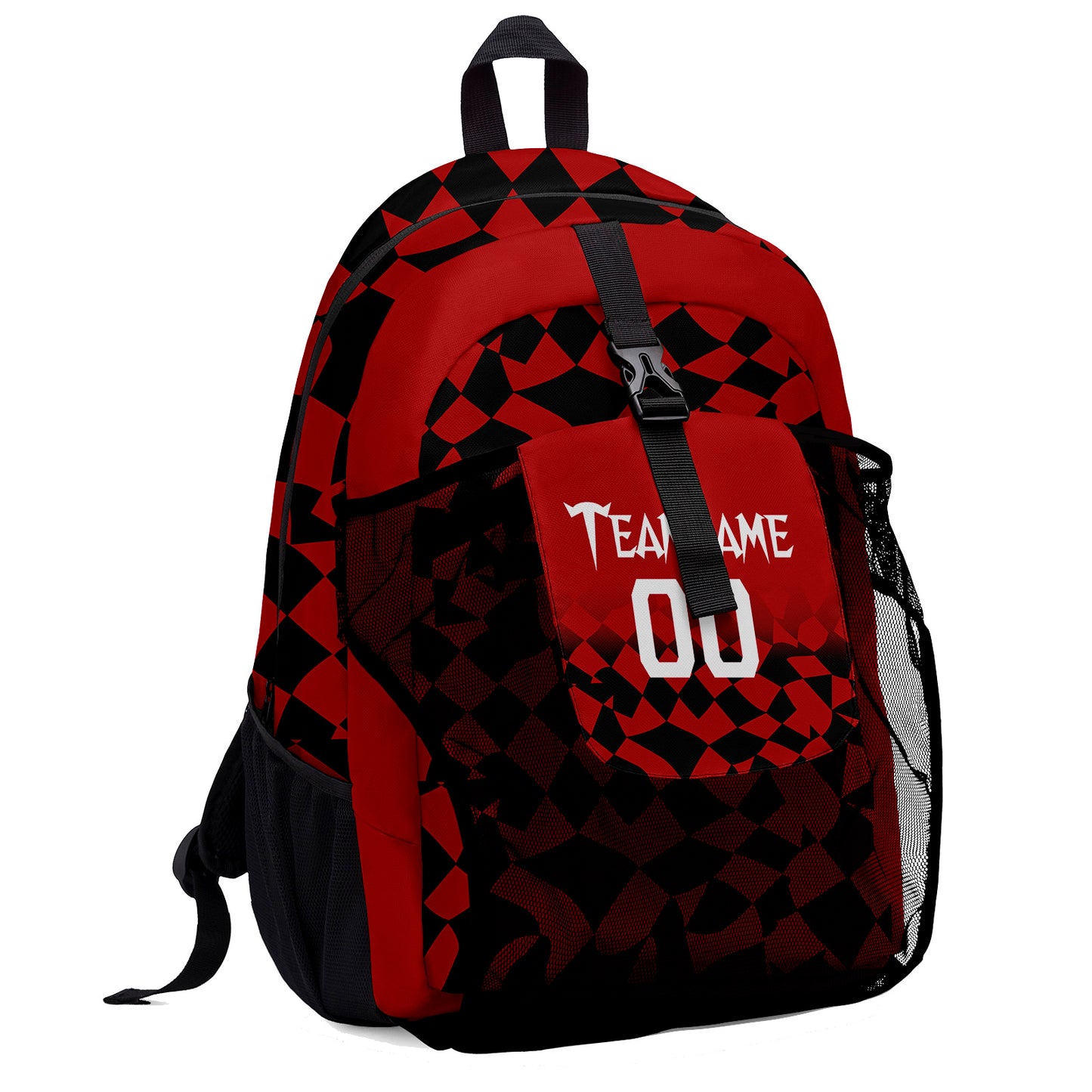 Customize Red Black Sports Backpacks Featuring Personalized Names, Numbers and Logos