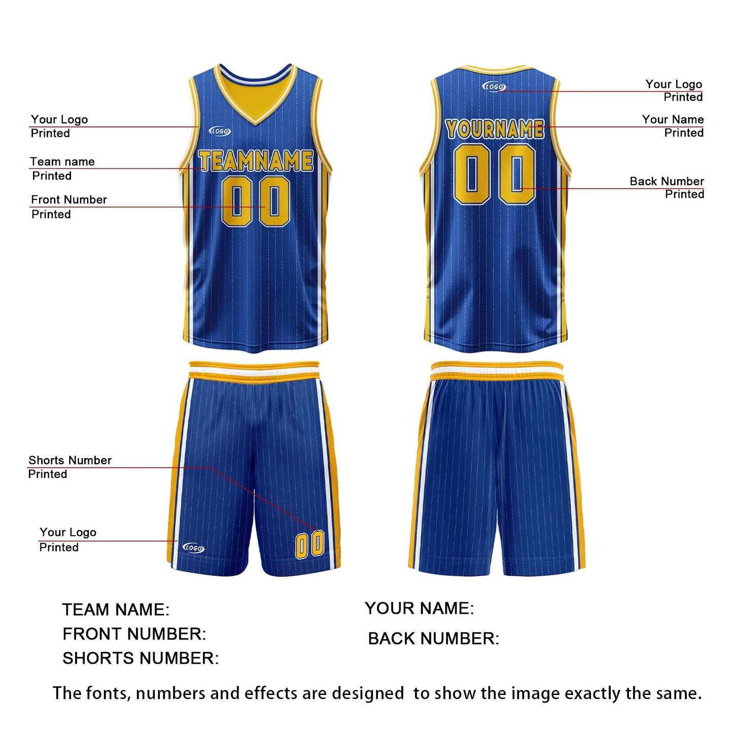 Custom Blue Yellow Reversible Basketball Suit for Adults and Kids Personalized Jersey