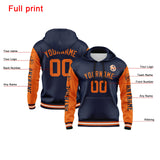 Custom Navy Orange Hoodie Personalized Mens Pullover Hoodie Printed Team Name Number Logo for Women