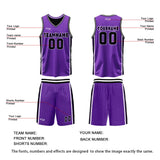 Custom Purple Black Reversible Basketball Suit for Adults and Kids Personalized Jersey