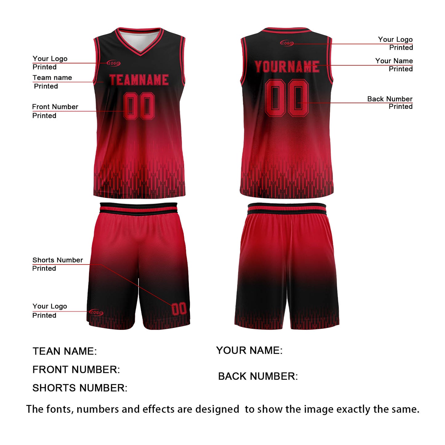 Custom Black Red Gradient Basketball Jersey Uniform Suit Printed Your Logo Name Number