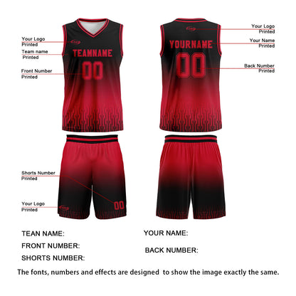 Custom Black Red Gradient Basketball Jersey Uniform Suit Printed Your Logo Name Number