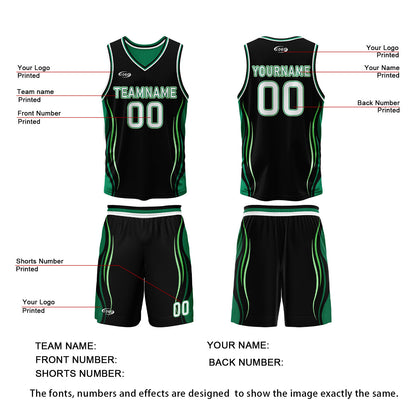 Custom Black Green Reversible Basketball Suit for Adults and Kids Personalized Jersey
