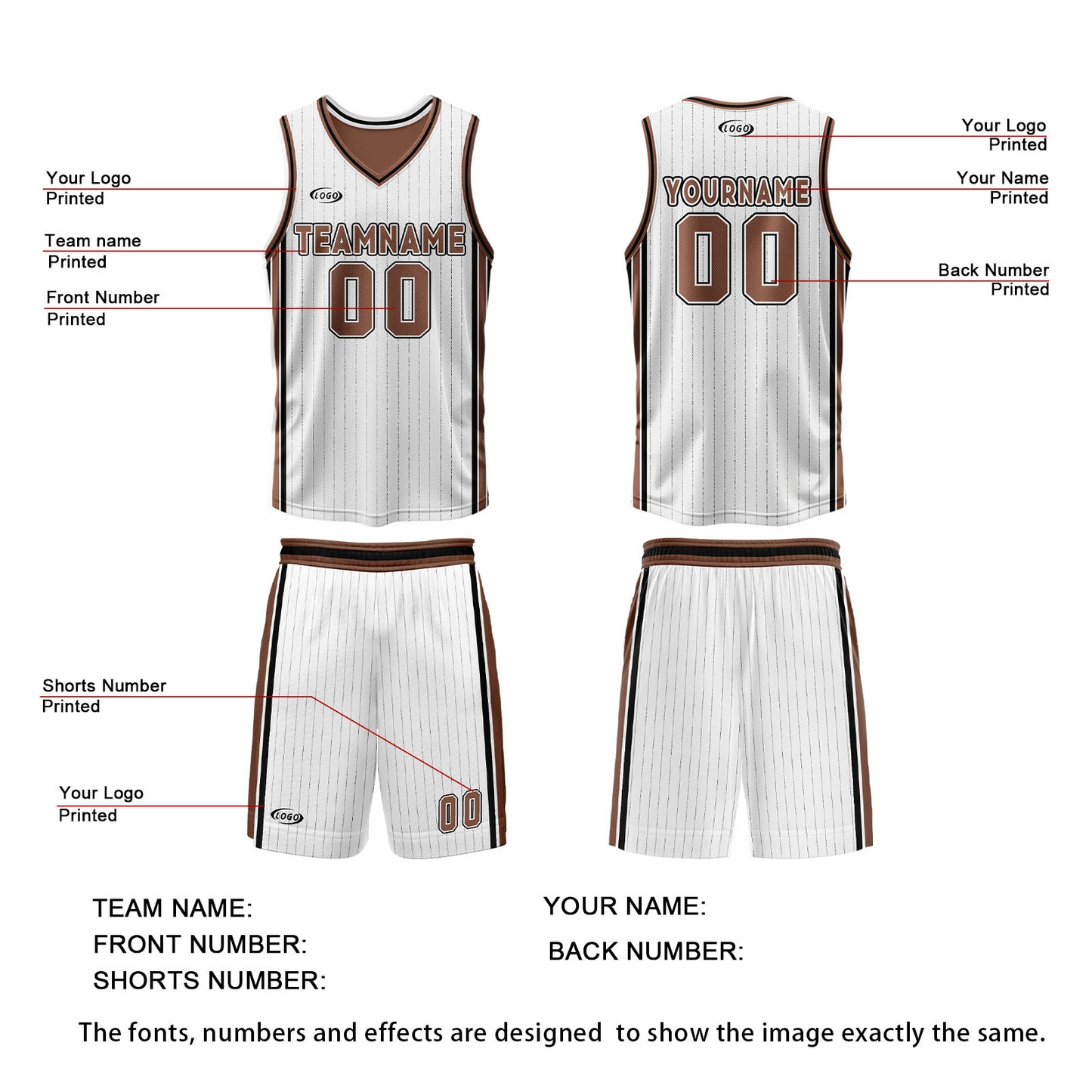 Custom White Brown Reversible Basketball Suit for Adults and Kids Personalized Jersey