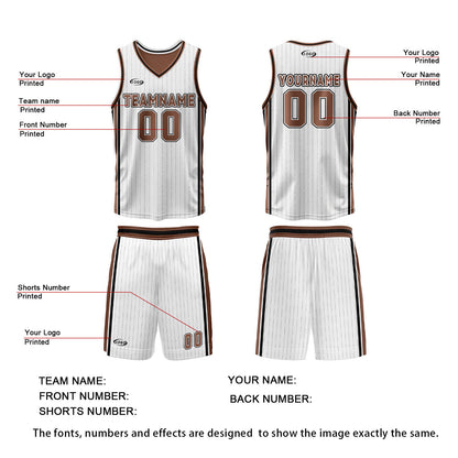 Custom White Brown Reversible Basketball Suit for Adults and Kids Personalized Jersey