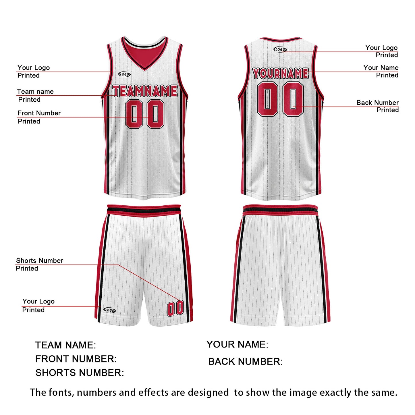 Custom White Red Reversible Basketball Suit for Adults and Kids Personalized Jersey