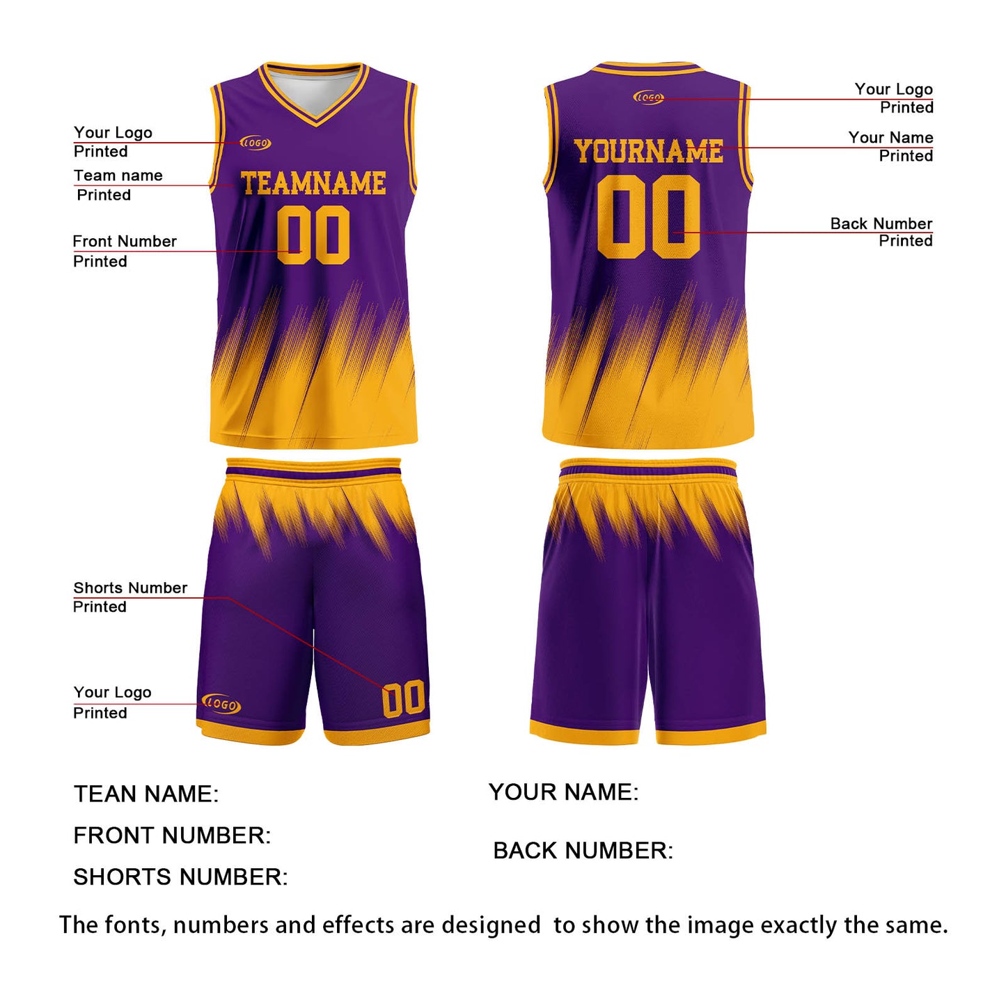 Custom Purple Yellow Basketball Jersey Uniform Suit Printed Your Logo Name Number