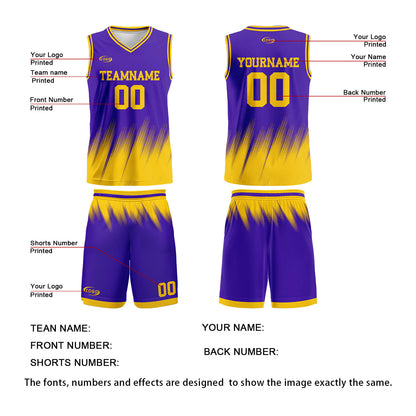 Custom Purple Yellow Basketball Jersey Uniform Suit Printed Your Logo Name Number