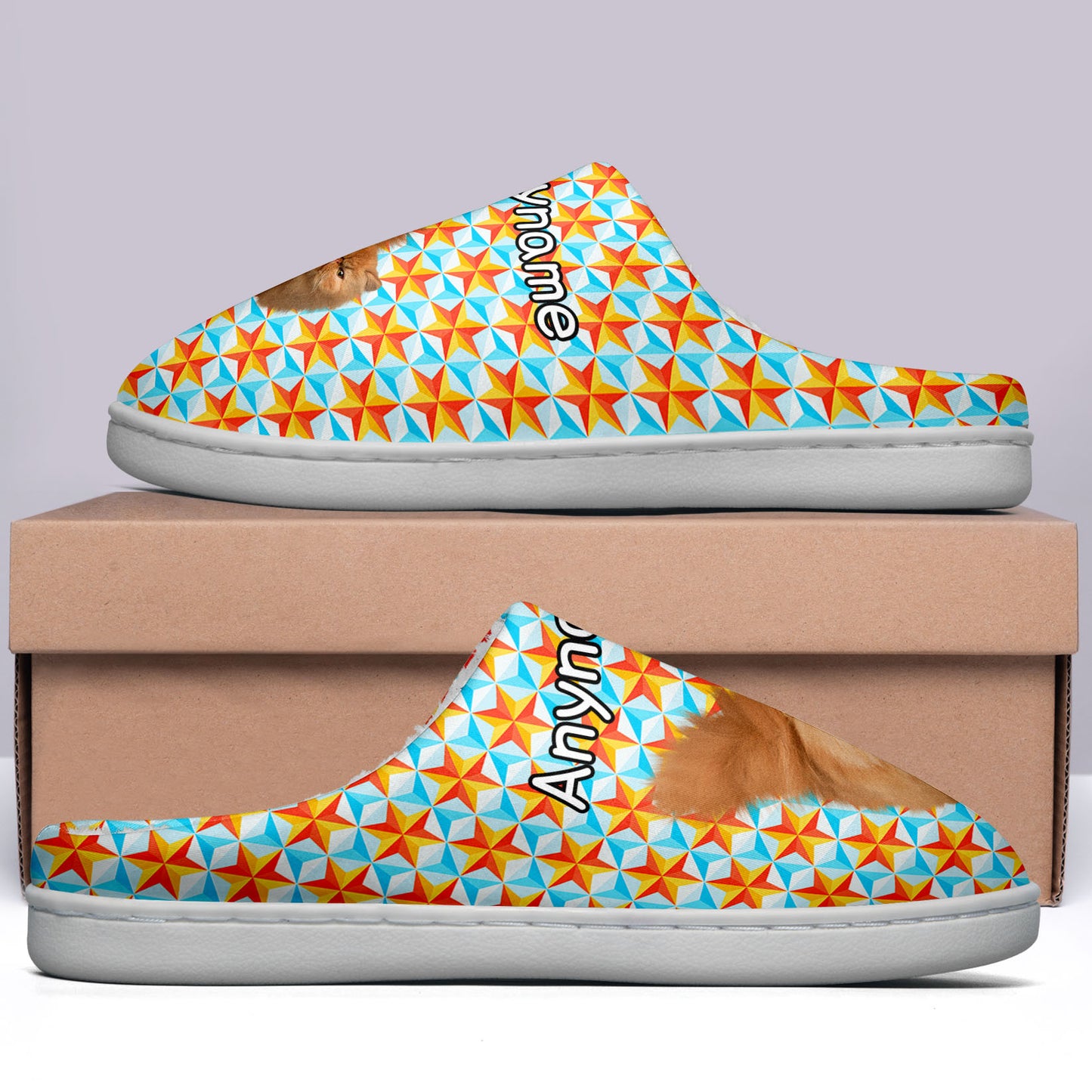 Custom Your Own Personalized Cotton Slippers for Dog Cat Lover Add Any Text Photoes Orange Star