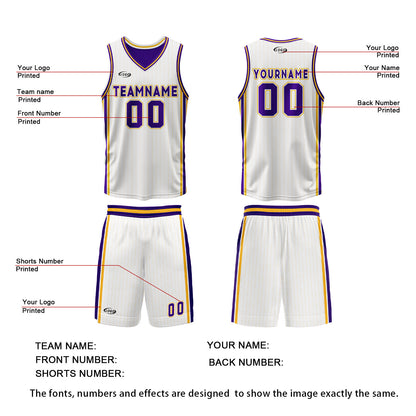 Custom White Purple Yellow Reversible Basketball Suit for Adults and Kids Personalized Jersey