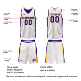 Custom White Purple Yellow Reversible Basketball Suit for Adults and Kids Personalized Jersey
